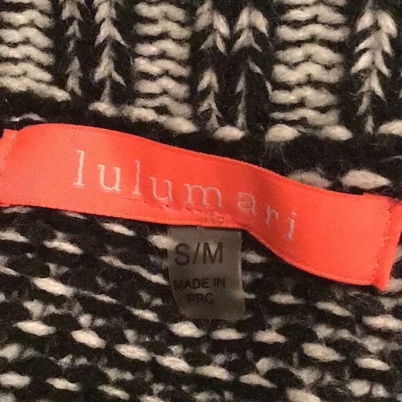 Lulumari Black White Open Front Thick Knit Cardigan Sweater Coat - Picture 15 of 16